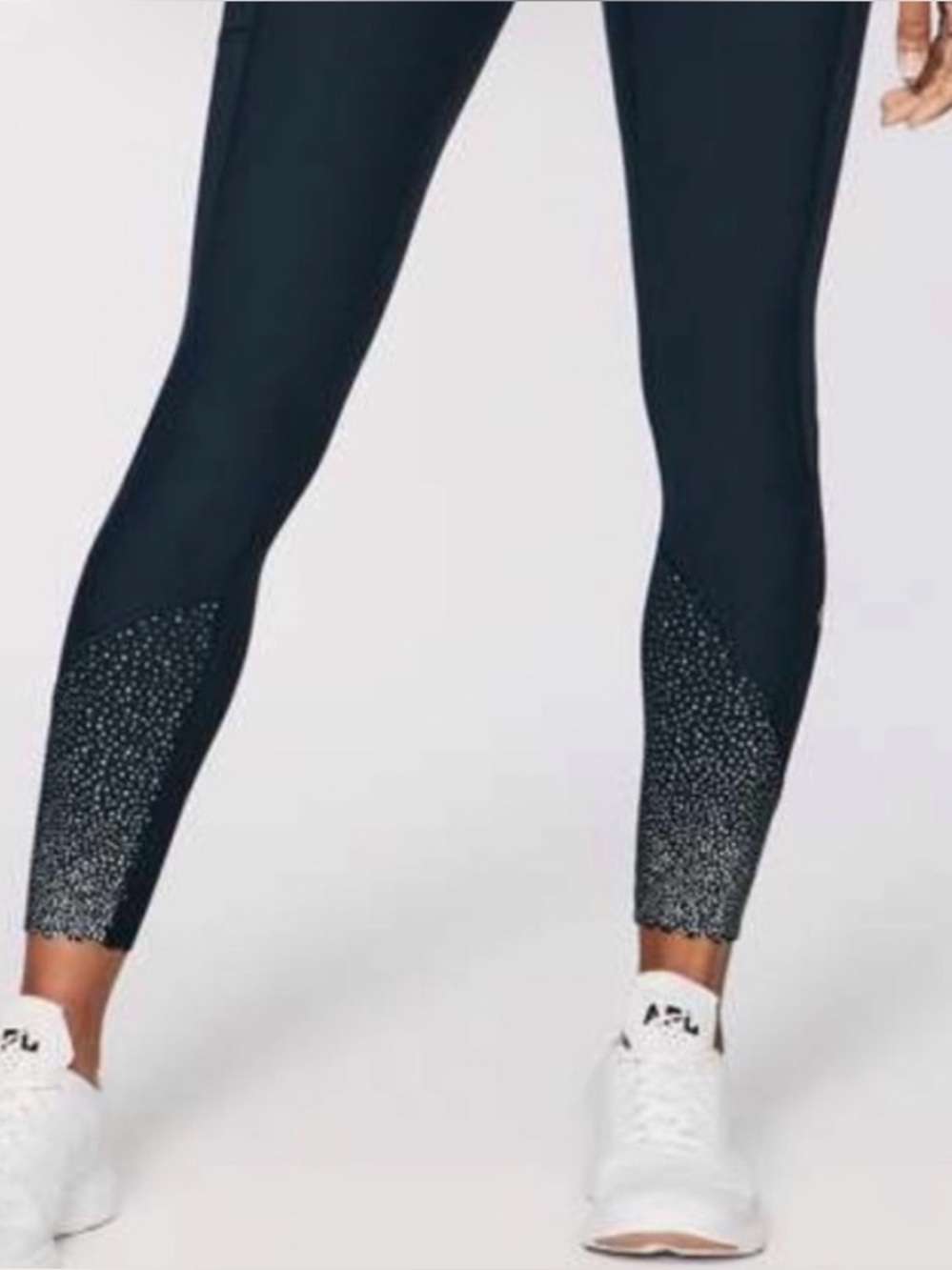 Lululemon Tight Stuff Blue Reflective Dots Scalloped
Hem Leggings